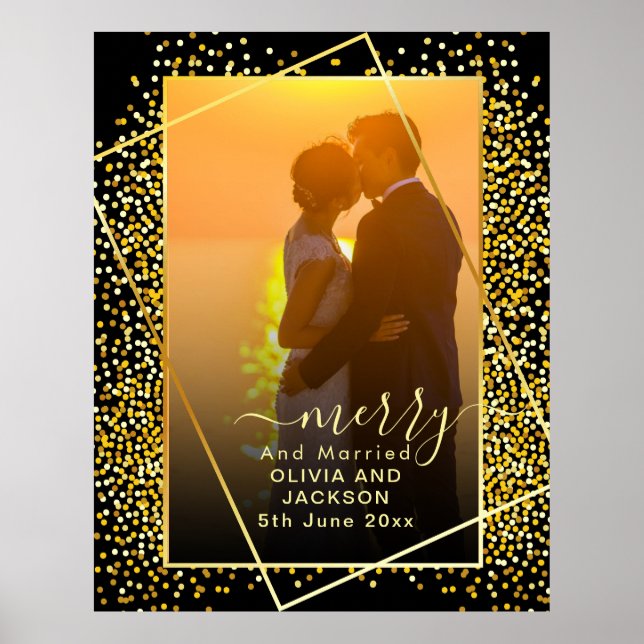 Married & Merry Gold Glitter Trim Christmas Glass  Poster (Front)