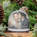 Married & Merry Heart Script Modern Wedding Custom Snowglobe<br><div class="desc">Celebrate your love with this “Married & Merry” modern wedding custom photo snow globe — a timeless keepsake that beautifully showcases your favourite wedding photo. Featuring elegant hand-lettered script and a minimalist heart design, this personalized snow globe adds a touch of romance to your holiday décor or wedding display. Perfect...</div>