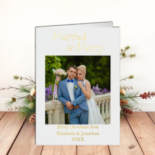 Married & Merry Minimalist Newlywed Foil Holiday Card