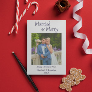 Married & Merry Minimalist Newlywed Holiday Card