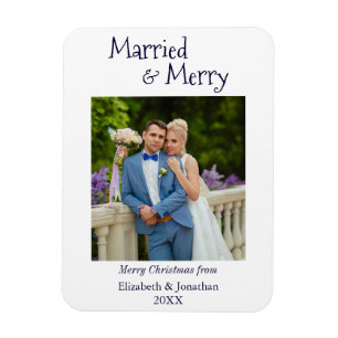 Married & Merry Minimalist Newlywed Holiday Magnet