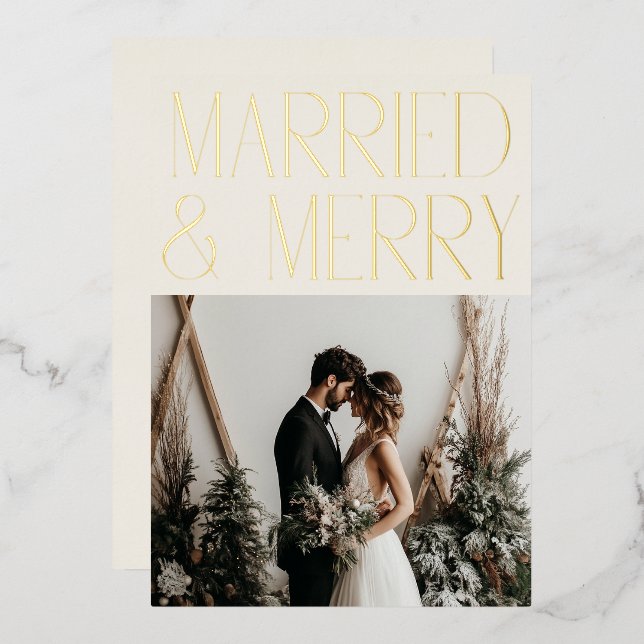 Married Merry Modern Holiday Wedding Announcement (Front/Back)