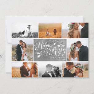 Married & Merry Multi-Photo Collage Holiday Chalk Card