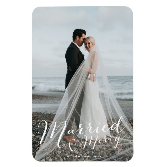 Married Merry Newlywed Christmas Photo Magnet (Vertical)