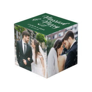 Married Merry Newlywed First Christmas Green Photo Cube