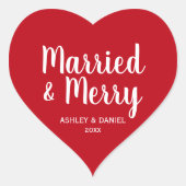 Married & Merry Newlywed Holiday Red Heart Heart Sticker (Front)