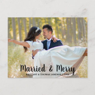 Married & Merry Newlywed Wedding Photo Postcard