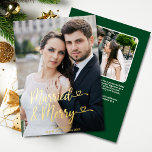 Married Merry Newlyweds 1st Christmas Hearts Photo Foil Holiday Card<br><div class="desc">This Married and Merry Our First Christmas custom 2-photo gold foil greeting card with hearts is the perfect way to celebrate a newlywed couple's first Christmas, with its clean and modern font and classic holiday colours, room for two photos, as well as a personalized message on a forest green background...</div>