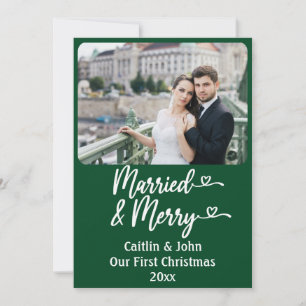 Married Merry Newlyweds Custom Green 1st Christmas Holiday Card