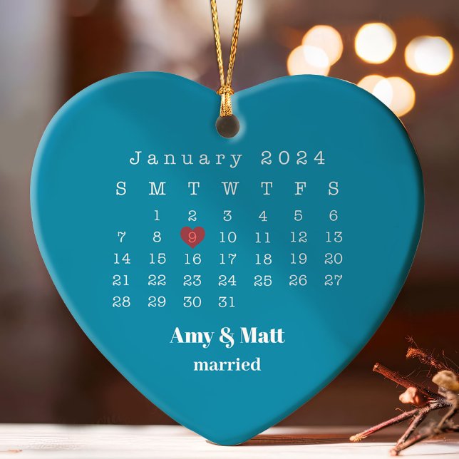 Married & Merry Photo, Names & Date Christmas Ornament (Creator Uploaded)