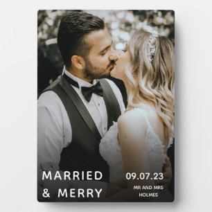Married & Merry Photo, Names & Date Christmas Plaque