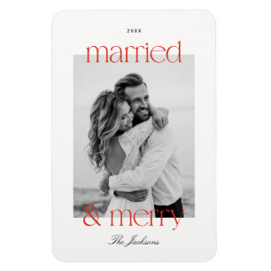 Married & Merry Preppy Photo Holiday Christmas Magnet