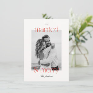 Married & Merry Preppy Red Stripe Photo Christmas Holiday Card