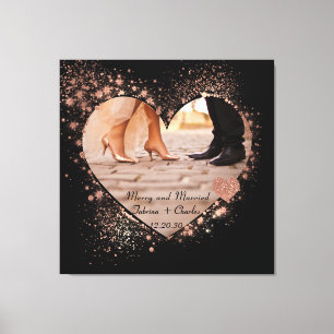 Married & Merry Rose Gold Twinkling Lights Photo Canvas Print