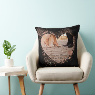 Married & Merry Rose Gold Twinkling Lights Photo  Throw Pillow