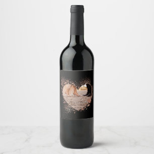Married & Merry Rose Gold Twinkling Lights Photo Wine Label