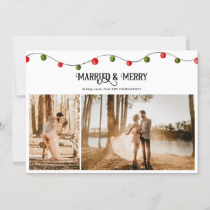 Married & Merry Script Christmas Simple Photo  Holiday Card