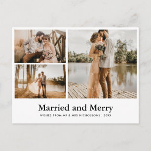 Married & Merry   Script Modern Newlywed Photo Postcard