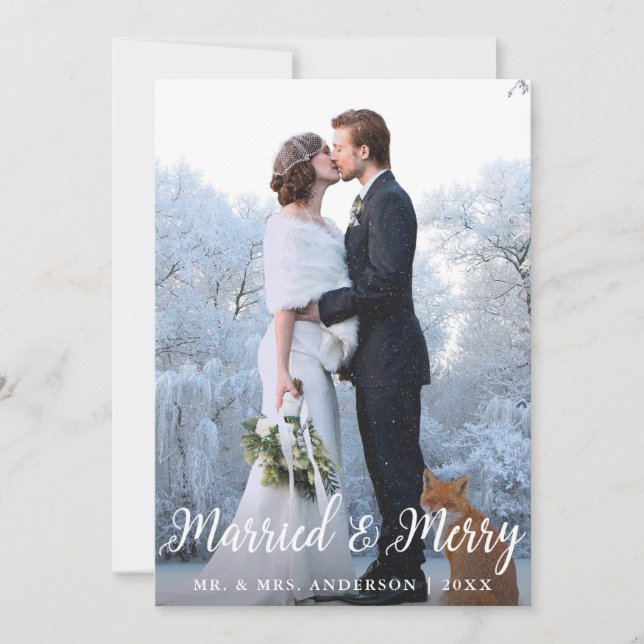Married & Merry Wedding Christmas Photo Card L (Front)