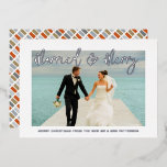 Married & Merry Wedding Mr & Mrs First Christmas Foil Holiday Card<br><div class="desc">Married & Merry Wedding Mr & Mrs First Christmas Foil Stamped Christmas Cards features a simple design with your favourite photo with the text overlay "Married & Merry" in modern calligraphy script typography. Personalized with a simple message below. Perfect for family and friends to celebrate your 1st Christmas as Mr...</div>