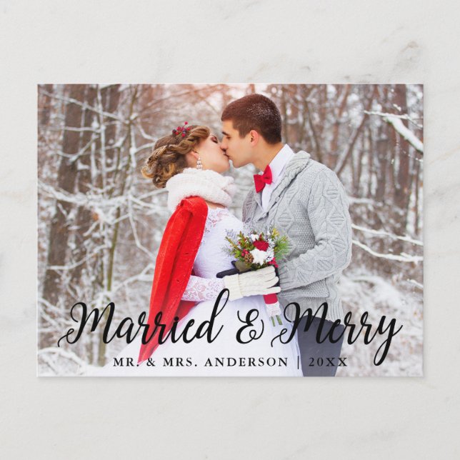 Married & Merry Wedding Photo Christmas B Postcard (Front)