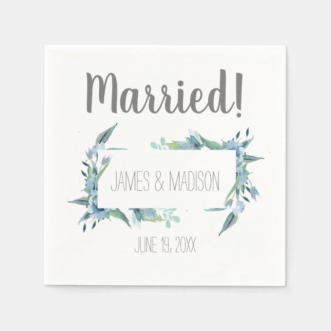 Married! Modern Floral Frame Customizable Napkin (Front)