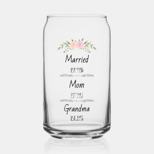 Married, Mom, & Grandma – Custom Floral Family Est Can Glass