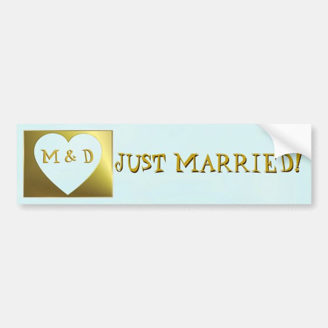 Married Monogram Mint Green/Gold Bumper Sticker (Front)