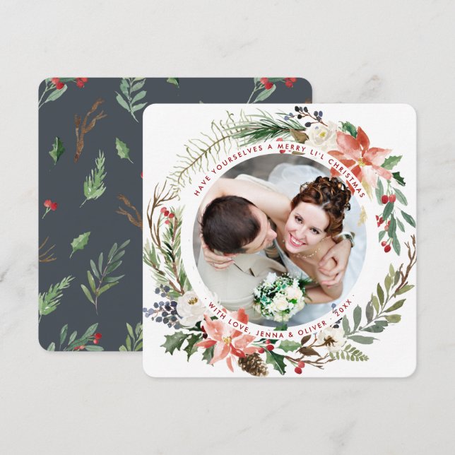 Married n Merry Christmas Wreath Holiday Card (Front/Back)