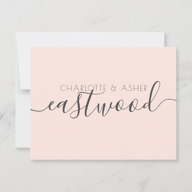 Married Name Blush Pink Wedding Monogram Note Card (Front)