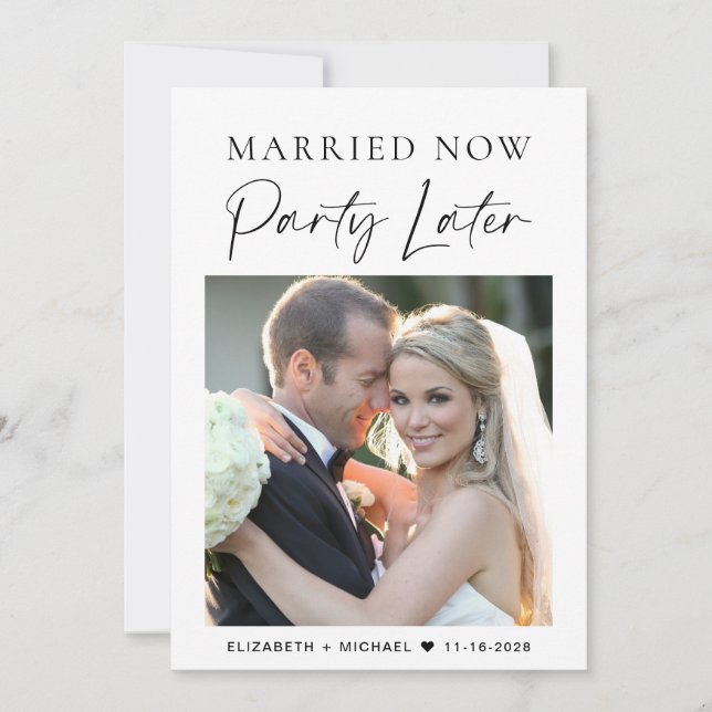 Married Now Party Later Photo Wedding Announcement (Front)