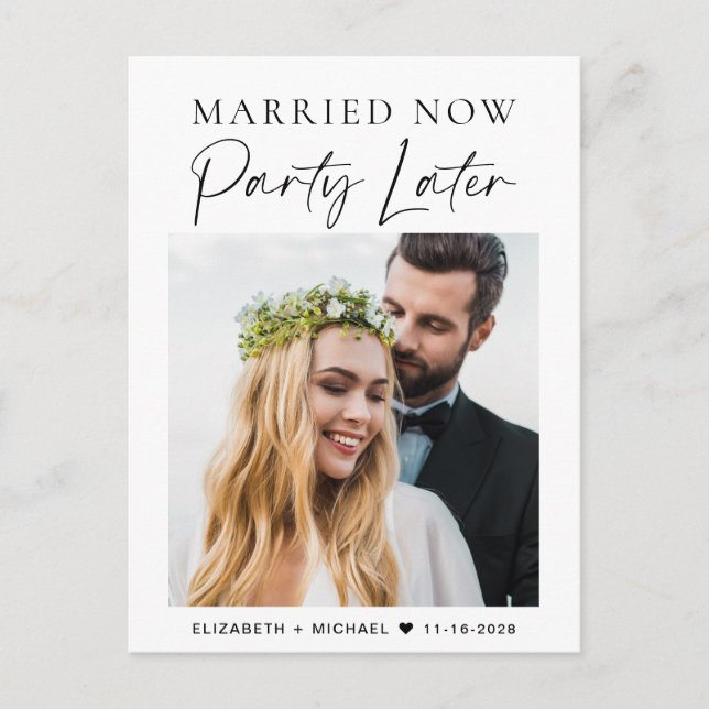 Married Now Party Later Photo Wedding Announcement Postcard (Front)