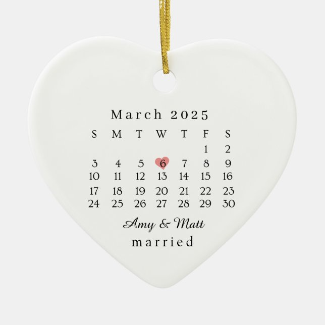 Married Ornament, Wedding Gift, Wedding Date Ceramic Ornament (Front)
