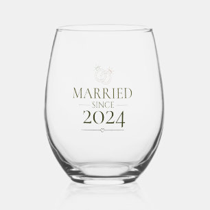 Married Since Personalized Year Minimal Couple Stemless Wine Glass