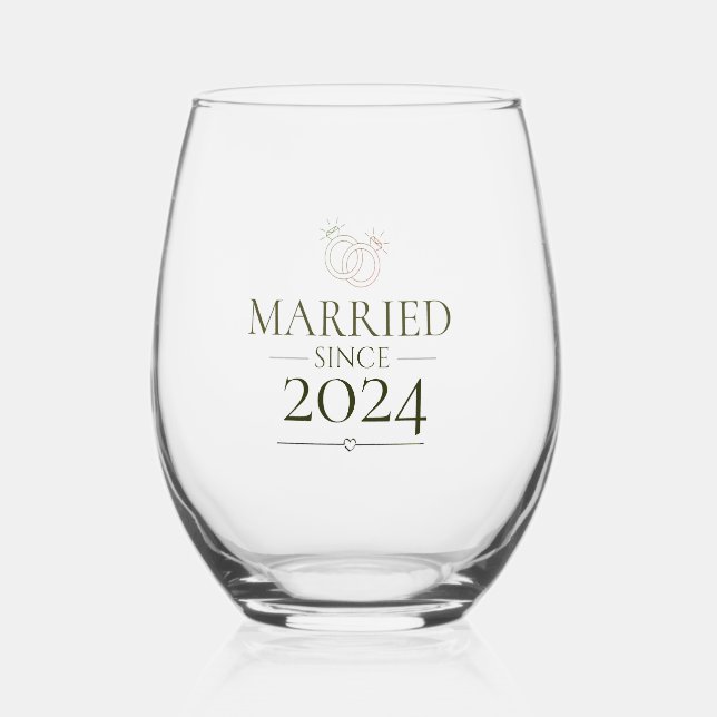 Married Since Personalized Year Minimal Couple  Stemless Wine Glass (Back)