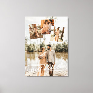 Married Swirly Script Wedding Photo Collage Canvas Print