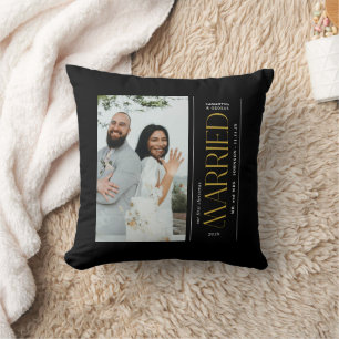 Married Wedding Photo Newlyweds Christmas Throw Pillow