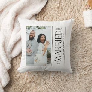 Married Wedding Photo Newlyweds Christmas Throw Pillow