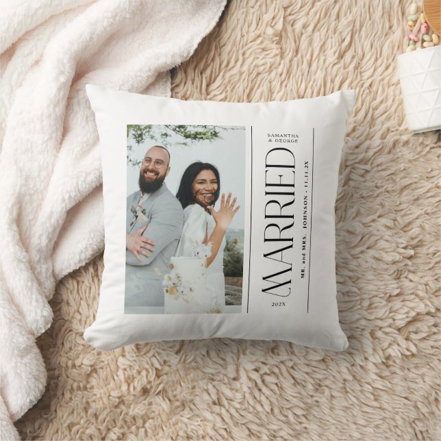 Married Wedding Photo Newlyweds Christmas Throw Pillow (Blanket)