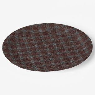 Marrom cross tartan plaid with slight grey relief paper plate