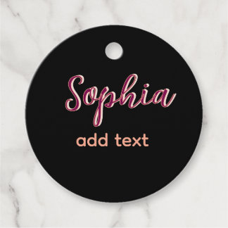 marron add name girl boss text black elegant favour tags
