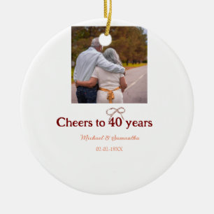 Marron bow cheers to 40 years anniversary wedding ceramic ornament