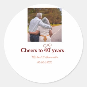 Marron bow cheers to 40 years anniversary wedding classic round sticker