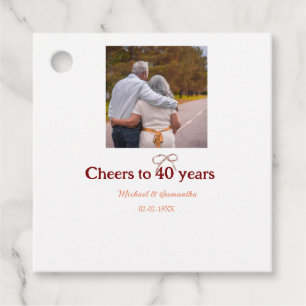 Marron bow cheers to 40 years anniversary wedding  favour tags