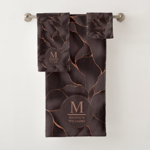 Marron Chocolat & Or Rose Motif Vague Abstrait