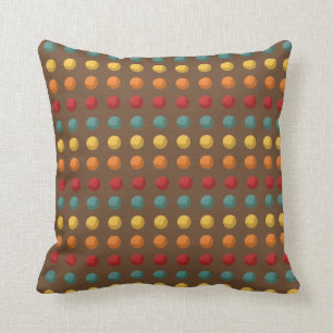 Marron, orange, jaune, points sarcelle Coussin