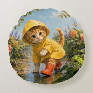 Marron’s Summer Rain Garden Round Pillow