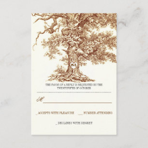 marron vieux arbre rustique mariage cartes RSVP