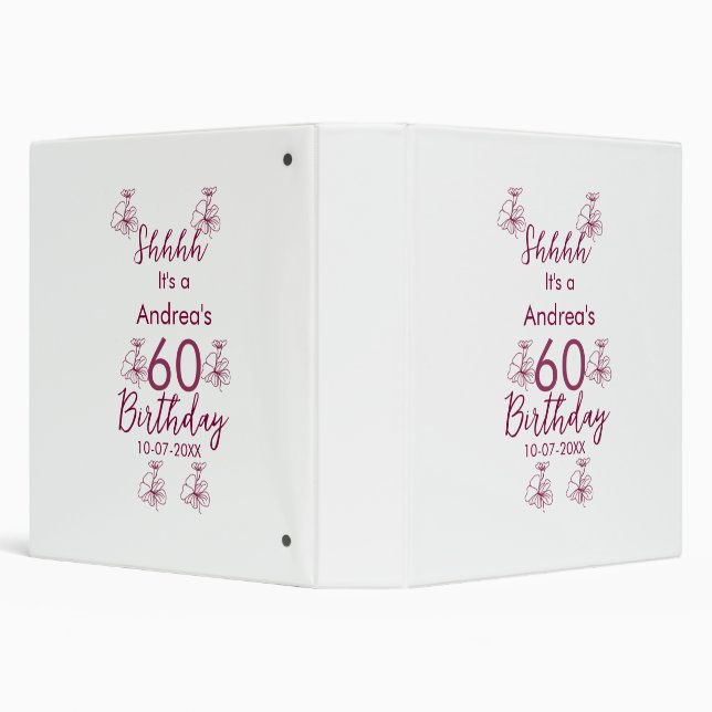 Marron white mauve shhhh 60th birthday floral name binder (Background)