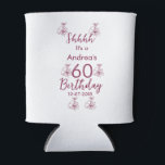 Marron white mauve shhhh 60th birthday floral name can cooler<br><div class="desc">Design</div>
